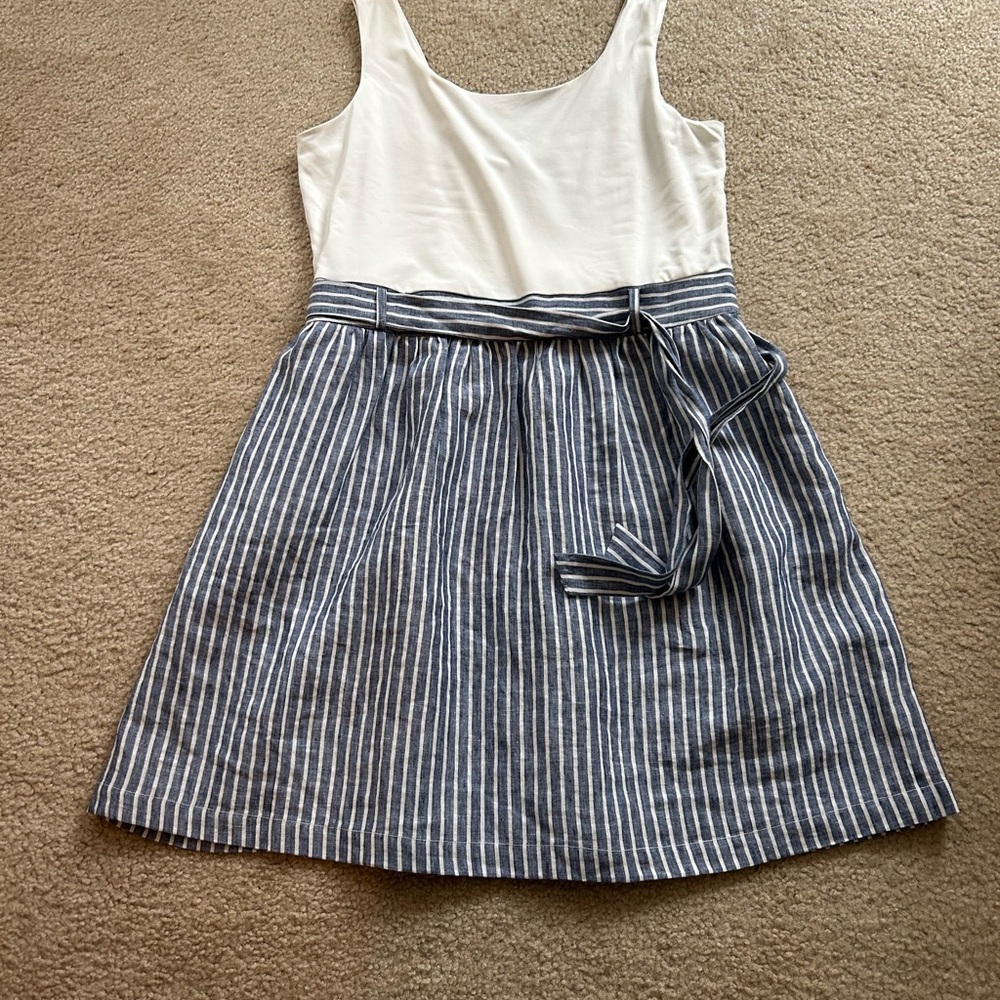 J. McLaughlin XL White and Blue Striped Dress